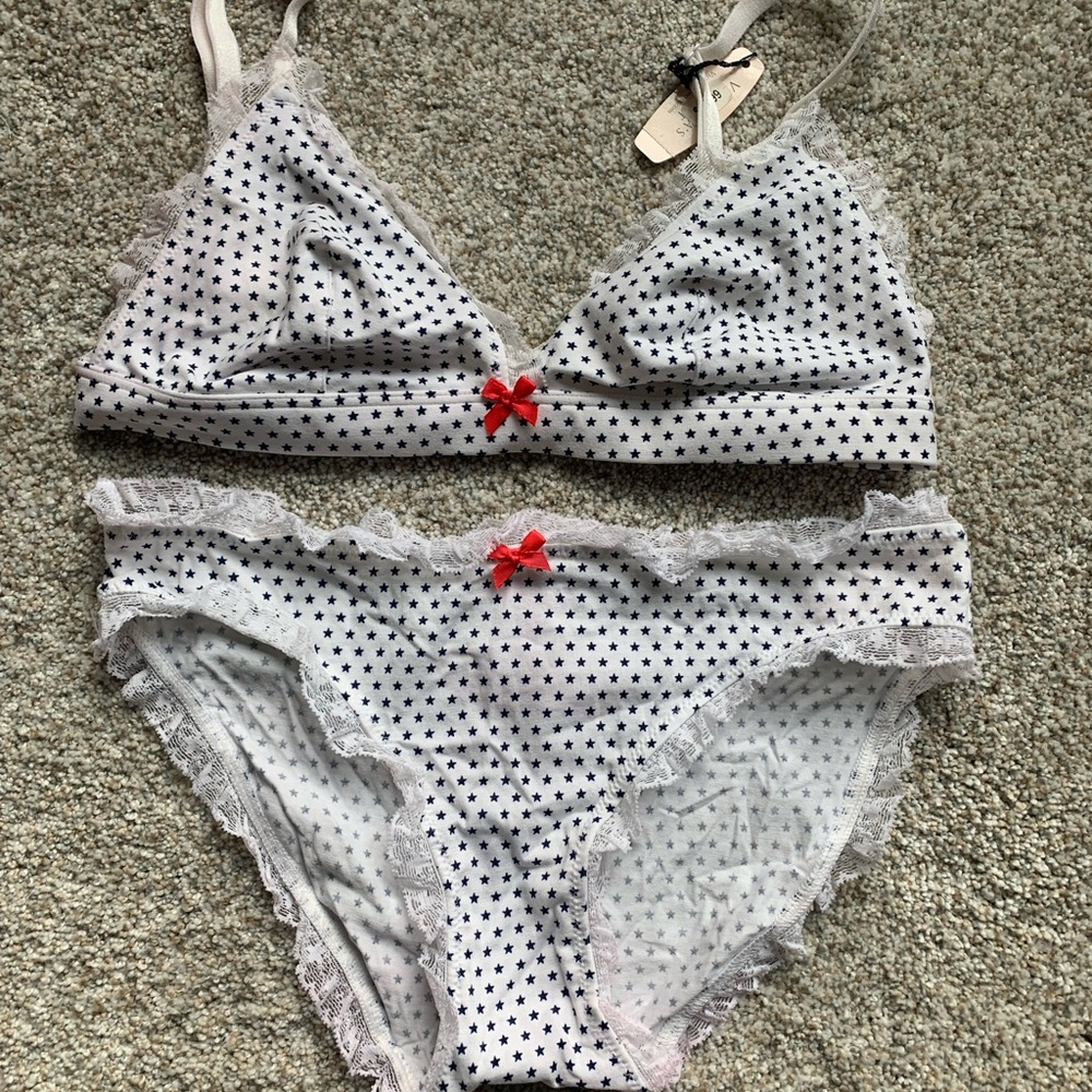 Victoria’s Secret Women’s Vintage Lingerie Set, Cotton White Stars, size S NWT